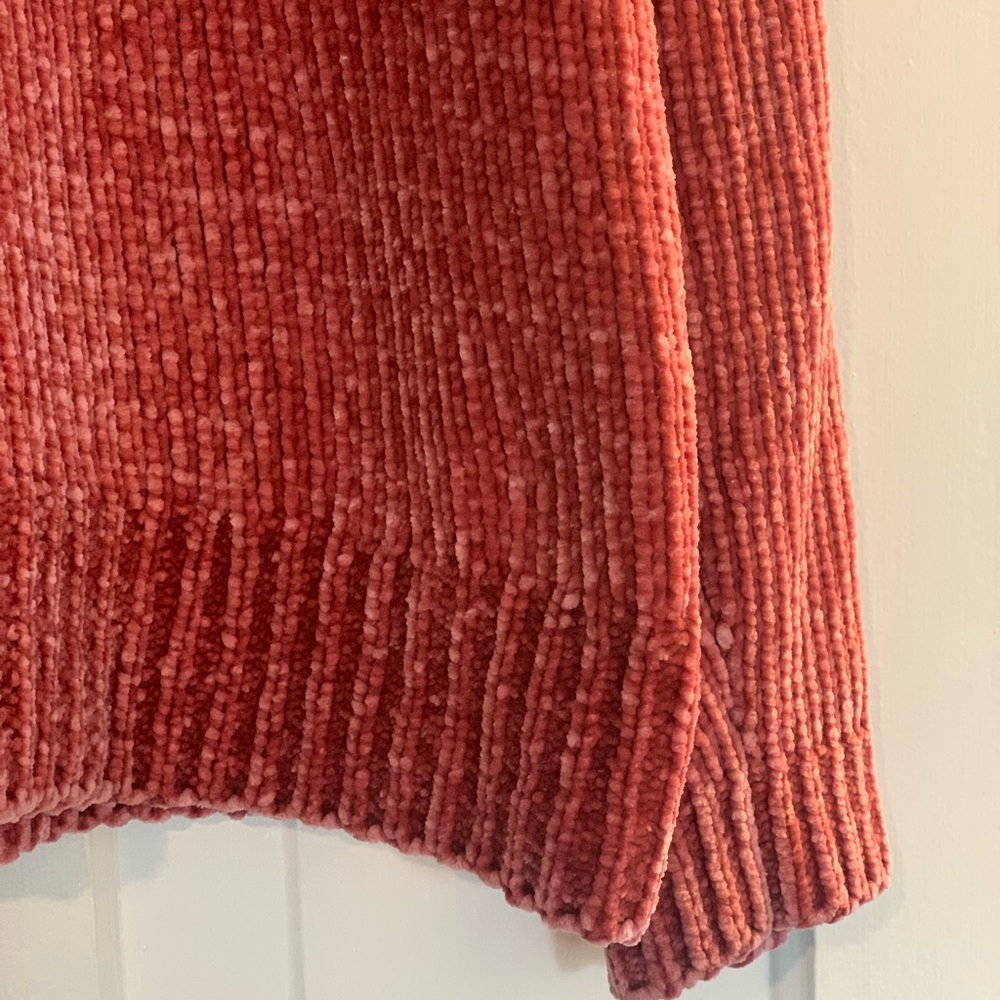 Short boxy chenille sweater salmon color super cozy soft pastel